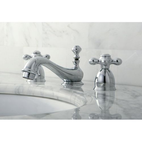  Kingston Brass KS3951AX Restoration Mini Widespread Lavatory Faucet with Metal Cross Handle, Polished Chrome