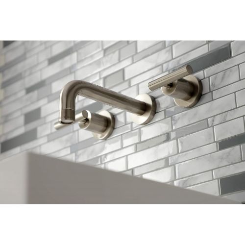  Kingston Brass KS8128CML Manhattan 2-Handle 8 in. Wall Mount Bathroom Faucet, Brushed Nickel