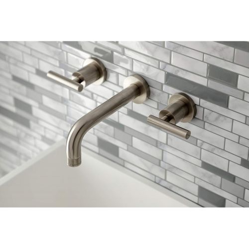  Kingston Brass KS8128CML Manhattan 2-Handle 8 in. Wall Mount Bathroom Faucet, Brushed Nickel