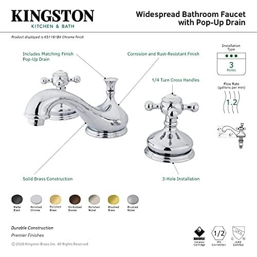  Kingston Brass KS1166BX Vintage 8-Inch Widespread Lavatory Faucet with Brass Pop-Up, Polished Nickel