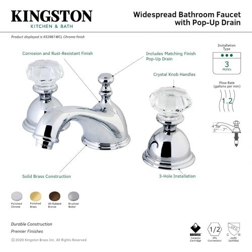  Kingston Brass KS3962WCL Celebrity 8-Inch Widespread Lavatory Faucet, Polished Brass