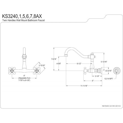  Kingston Brass KS3245AX Vintage Vintage Centerset Vessel Sink Faucet, 8, Oil Rubbed Bronze