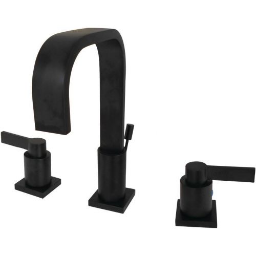  Kingston Brass FSC8960NDL NuvoFusion 8 Widespread Lavatory Faucet with Retail Pop-Up, 5-1/2 in Spout Reach, Matte Black