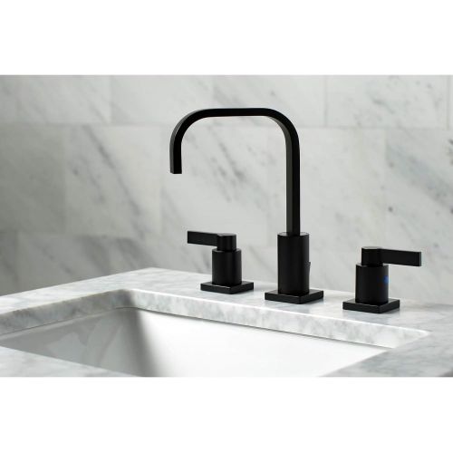  Kingston Brass FSC8960NDL NuvoFusion 8 Widespread Lavatory Faucet with Retail Pop-Up, 5-1/2 in Spout Reach, Matte Black