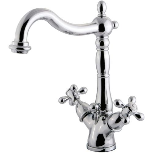  Kingston Brass KS1431AX Heritage Deck Mount with 4-Inch Deck Plate Lavatory Faucet with Cross Handle and Brass Pop-Up, 6-1/2-Inch, Polished Chrome