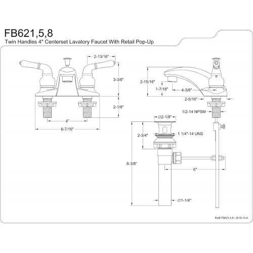  Kingston Brass FB625 4-1/4-Inch in Spout Reach Magellan 4-Inch Centerset Lavatory Faucet with Brass/ABS Pop-Up, Oil Rubbed Bronze