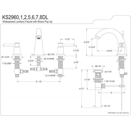  Kingston Brass KS2960DL Concord 8 Widespread Lavatory Faucet, Matte Black