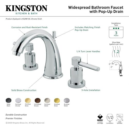  Kingston Brass KS2960DL Concord 8 Widespread Lavatory Faucet, Matte Black