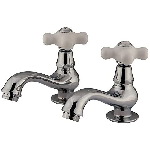  Kingston Brass KS1101PX Heritage Classic Basin Faucet Porcelain Cross Handle, Polished Chrome