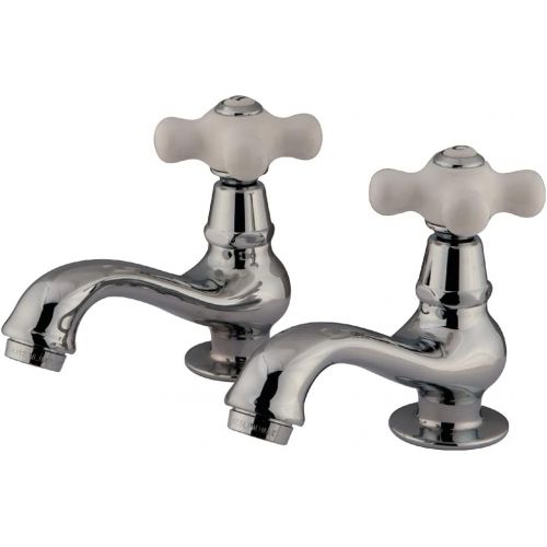  Kingston Brass KS1101PX Heritage Classic Basin Faucet Porcelain Cross Handle, Polished Chrome