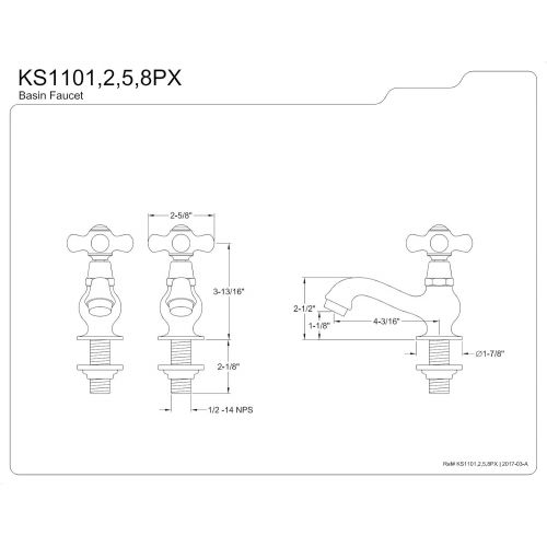  Kingston Brass KS1101PX Heritage Classic Basin Faucet Porcelain Cross Handle, Polished Chrome