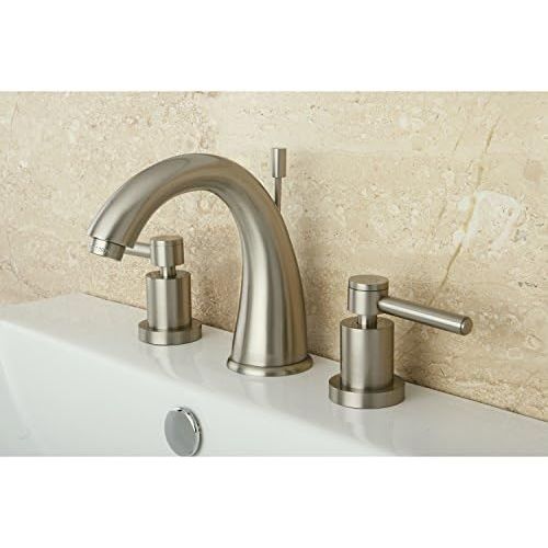  Kingston Brass KS2968DL Concord Widespread Lavatory Faucet with Brass Pop-Up,5.5-Inch Spout Reach,Satin Nickel