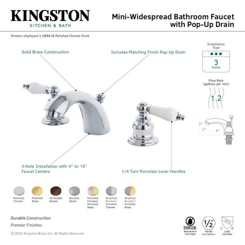  Kingston Brass KB941B Victorian Mini Spread Lavatory Faucet, Polished Chrome
