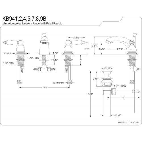  Kingston Brass KB941B Victorian Mini Spread Lavatory Faucet, Polished Chrome