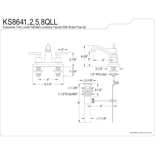  Kingston Brass KS8642QLL Executive 4-Inch Twin Lever Handle Centerset Lavatory Faucet, Polished Brass