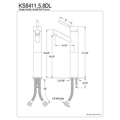  Kingston Brass KS8411DL Concord 10 Spout Height Vessel Sink Faucet without Pop-Up, Polished Chrome, 4-1/2 Spout Reach