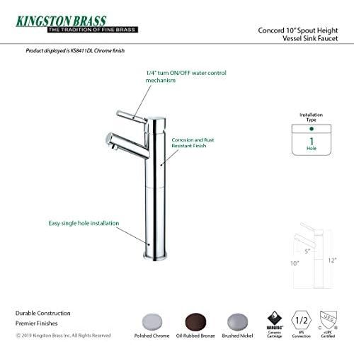  Kingston Brass KS8411DL Concord 10 Spout Height Vessel Sink Faucet without Pop-Up, Polished Chrome, 4-1/2 Spout Reach