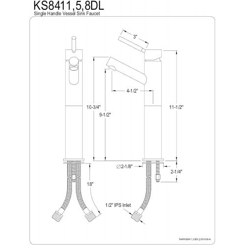  Kingston Brass KS8411DL Concord 10 Spout Height Vessel Sink Faucet without Pop-Up, Polished Chrome, 4-1/2 Spout Reach