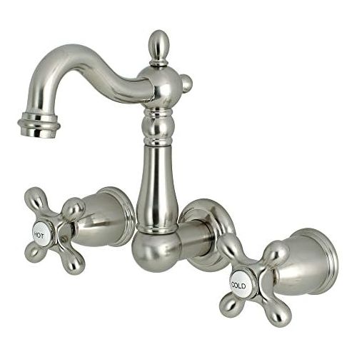  Kingston Brass KS1228AX Heritage 8 Center Wall Mount Vessel Sink Faucet, 4-3/4 in Spout Reach, Brushed Nickel