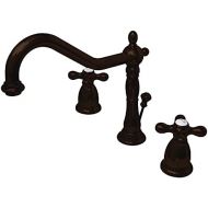 Kingston Brass KS1995AX Heritage Widespread Lavatory Faucet with Handle and Brass Pop-Up, Oil Rubbed Bronze