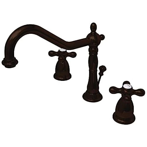  Kingston Brass KS1995AX Heritage Widespread Lavatory Faucet with Handle and Brass Pop-Up, Oil Rubbed Bronze