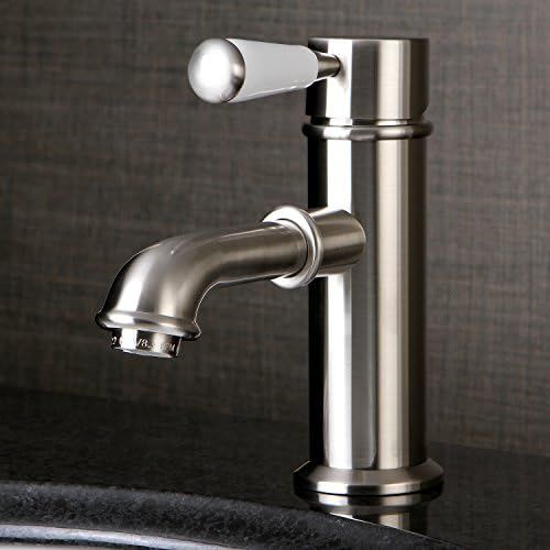  Kingston Brass KS7418DPL Single Porcelain Lever Handle Lavatory Faucet with Brass Pop-Up with 5 in Spout Reach, Satin Nickel