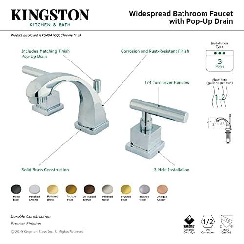  Kingston Brass KS4942CQL Claremont Mini Widespread Lavatory Faucet with Brass Pop-Up, Polished Brass,4-Inch Adjustable Center