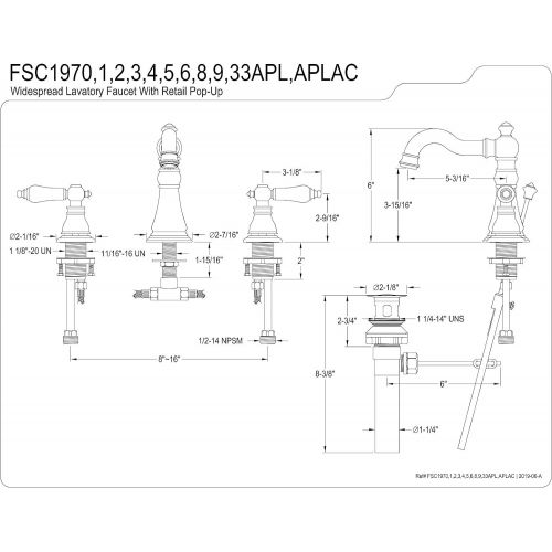  Kingston Brass FSC1970APL American Patriot 8 Widespread Lavatory Faucet, Matte Black