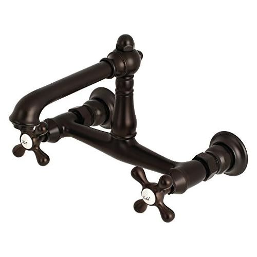  Kingston Brass KS7245AX English Country 8 Center Wall Mount Vessel Sink Faucet, 6-5/8 in Spout Reach, Oil Rubbed Bronze