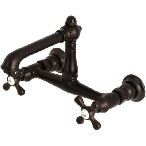  Kingston Brass KS7245AX English Country 8 Center Wall Mount Vessel Sink Faucet, 6-5/8 in Spout Reach, Oil Rubbed Bronze