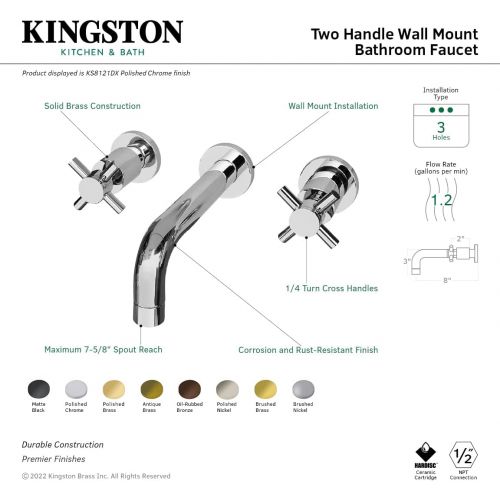  Kingston Brass KS8125DX Wall Mount Bathroom Faucet, Oil Rubbed Bronze