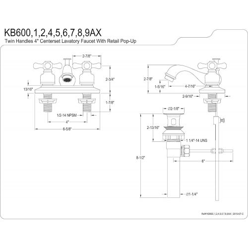  Kingston Brass KB606AX Restoration 4-Inch Centerset Bathroom Faucet, Antique Copper