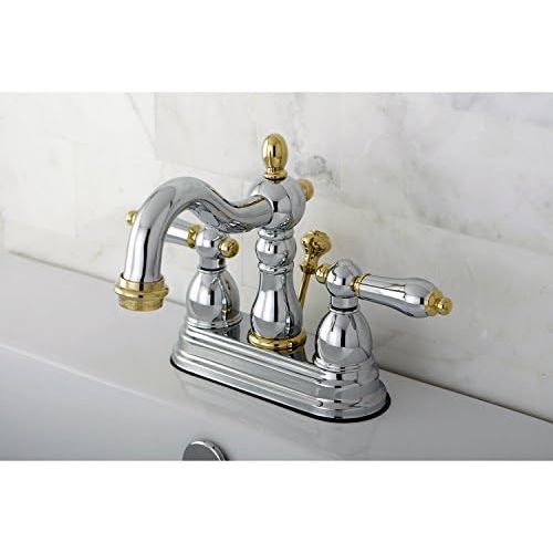  Kingston Brass KB1604AL Heritage 4-Inch Centerset Lavatory Faucet with Metal Lever Handle, Polished Chrome and Polished Brass