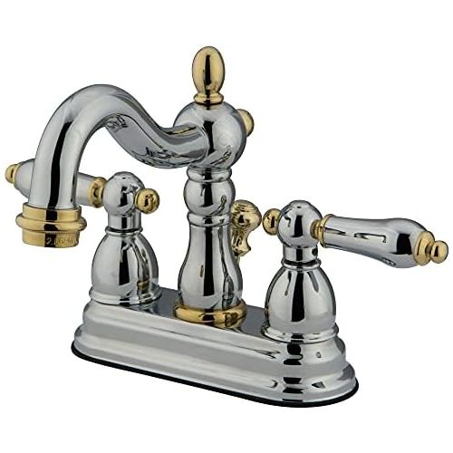  Kingston Brass KB1604AL Heritage 4-Inch Centerset Lavatory Faucet with Metal Lever Handle, Polished Chrome and Polished Brass