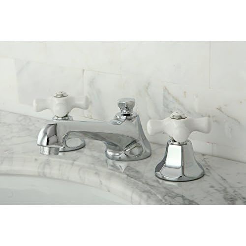  Kingston Brass KS4461PX Metropolitan Widespread Lavatory Faucet with Porcelain Cross Handle, Polished Chrome,8-Inch Adjustable Center