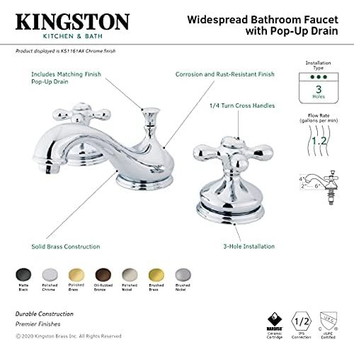  Kingston Brass KS1167AX 8 in. Widespread Bathroom Faucet, Brushed Brass