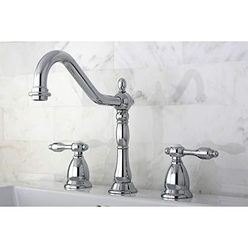  Kingston Brass KS1991TAL Tudor Widespread Lavatory Faucet With ABS/Brass Pop-Up, Polished Chrome, 8-1/2 inch in Spout Reach, Polished Chrome