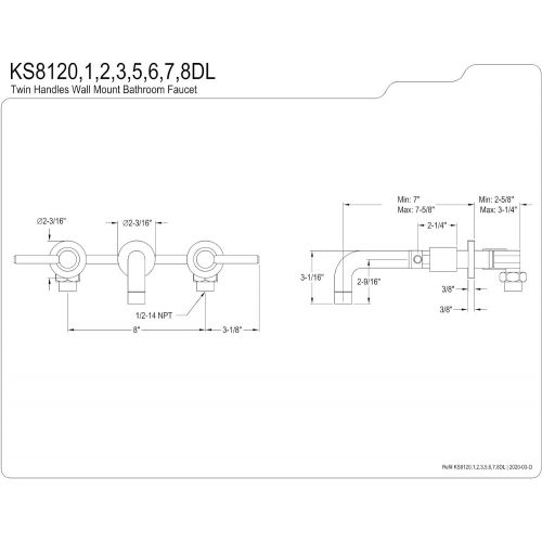  Kingston Brass KS8120DL Concord 8-Inch Center Wall Mount Bathroom Faucet, Matte Black