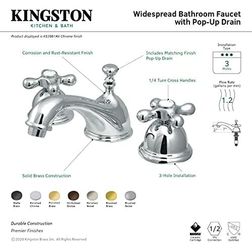  Kingston Brass KS3966AX Restoration 8 Widespread Lavatory Faucet, Polished Nickel