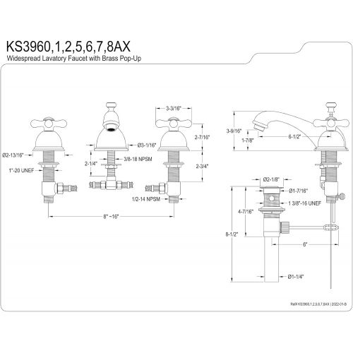  Kingston Brass KS3966AX Restoration 8 Widespread Lavatory Faucet, Polished Nickel
