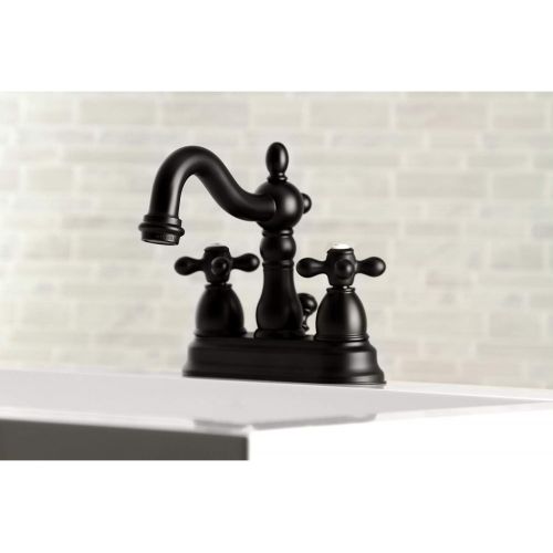  Kingston Brass KB1600AX Heritage 4-Inch Centerset Lavatory Faucet with Retail Pop-Up, Matte Black