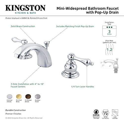  Kingston Brass GKB942AL Magellan Mini-Widespread Lavatory Faucet with Retail Pop-Up, 4-7/16, Polished Brass