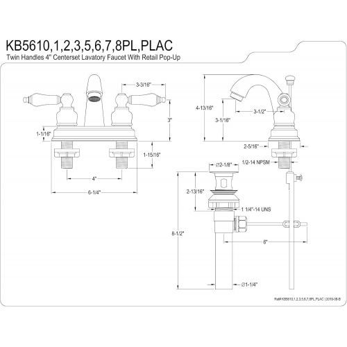  Kingston Brass KB5612PL Restoration 4-Inch Centerset Lavatory Faucet, Polished Brass