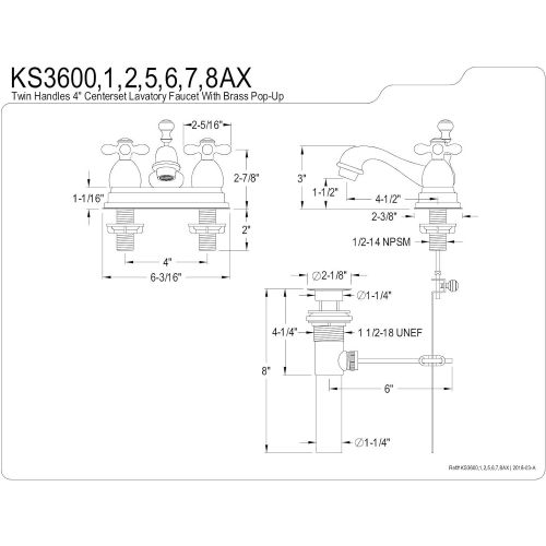  Kingston Brass KS3600AX Restoration 4-Inch Centerset Lavatory Faucet, Matte Black