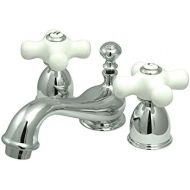 Kingston Brass KS3951PX Restoration Mini Widespread Lavatory Faucet with Porcelain Cross Handle, Polished Chrome,4-Inch Adjustable Center