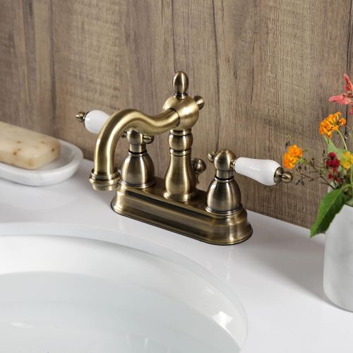  Kingston Brass KB1603PL 4 in. Centerset Bathroom Faucet, Antique Brass,4-Inch Center