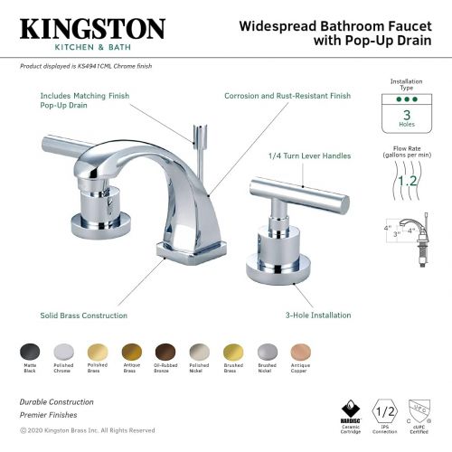  Kingston Brass KS4943CML Manhattan 8 Widespread Bathroom Faucet, Antique Brass