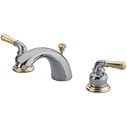  Kingston Brass KB954 Magellan II 4-Inch to 8-Inch Mini Widespread Lavatory Faucet with Metal lever handle, Polished Brass, Polished Chrome