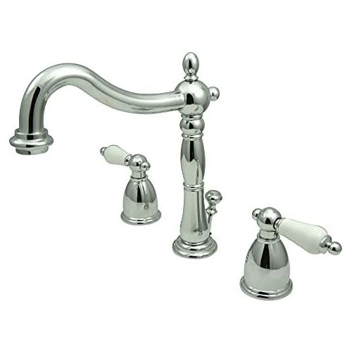  Kingston Brass KB1971PL Heritage Widespread Lavatory Faucet with Porcelain Lever Handle, Polished Chrome,8-Inch Adjustable Center