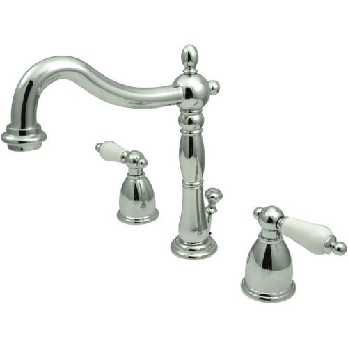  Kingston Brass KB1971PL Heritage Widespread Lavatory Faucet with Porcelain Lever Handle, Polished Chrome,8-Inch Adjustable Center